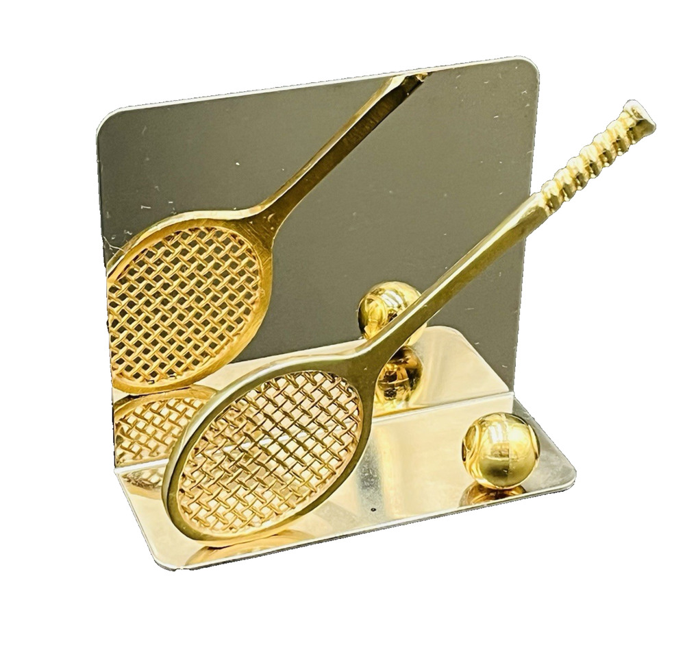 Vintage Gold Tennis Racket Napkin Holder Metal Table Decor Taiwan